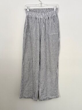 Linen Blend Striped White Stretchy Loose Wide Leg Pants Definitions by d.jeans